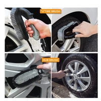 Set 9 Piese pentru Spalat Auto, Flippy, din Plastic si Microfibra, Perii si Lavete, Model B, Gri