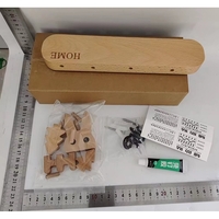 Suport pentru Chei, Flippy, din Lemn, Aplicare fara Perforare, Adeziv Inclus, 5 Carlige Negre, Model Iepure, Greutate Suportata 5 kg, 13.5 x 22 cm, Maro