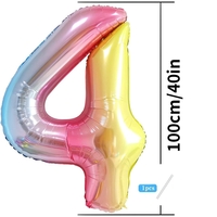 Balon din Folie Metalizata Gradient Flippy, Figurina Cifra, Tema Aniversare 100 cm, Ambalaj Individual, Pai inclus, Umflare cu Aer sau Heliu, Multicolor, Cifra 4