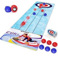 Joc Interactiv, Flippy, Covor de Curling 90 x 20 cm, 1-4 Jucatori, +5 Ani, 6 Mingi Incluse, Albastru