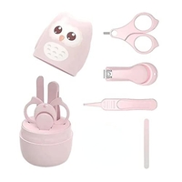 Set 4 Piese Ingrijire Unghii Bebelusi, Flippy, din ABS+Otel Inoxidabil, Cutie de Depozitare Tip Bufnita, de la 0 Luni, 11.5 x 5 x 11.5 cm, Roz