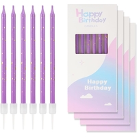 Set 6 Lumanari Lungi, Flippy, din Parafina, 10 x 0.5 cm, Happy Birthday, Mov