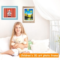 Rama Foto Flippy, cu Magnet, din Lemn, cu Spatiu Pentru Depozitare, Pentru Desene si Picturi A4, Sticla Securizata, Rama MDF, 21x30 cm, Albastru