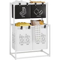 Cos de Rufe, Flippy, cu 2 Etaje, 4 Cosuri, Cadru de Otel Inoxidabil, 97x44x57 cm, Alb