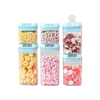Set 6 Cutii de Depozitare Alimente, Flippy, 2 x 500ml, 2 x 800ml, 2 x 1200ml, Capac Albastru, din PP+PET, Inchidere Ermetica, Transparent