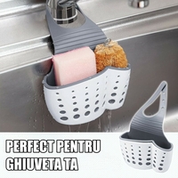 Suport Scurgere pentru Burete si Laveta de Vase Bucatarie, Flippy, Albastru, Curea Reglabila, Plastic Flexibil, 15x 5x 21cm