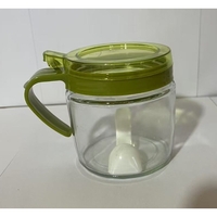 Recipient Condimente, Flippy, din Stilca, 180 ml, cu Maner si Lingurita, 8 x 9 cm, Capac Transparent, Verde
