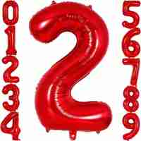 Balon din Folie Metalizata Flippy, Figurina Cifra, Tema Aniversare 100 cm, Ambalaj Individual, Pai inclus, Umflare cu Aer sau Heliu, Rosu, Cifra 2