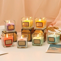 Lumanare Parfumata, Flippy, Model Pahar Transparent, cu Ulei Esential, 4.8 x 5.4 x 5.5 cm, Aroma de Frezie, Albastru