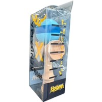 Kendama X Originala, Flippy, 18 cm, Profesionala, +9 Ani, din Lemn, Model cu Dunga, Bleu/Albastru