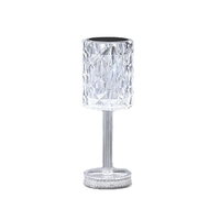Lampa de birou pe LED RGB 16, Flippy, dimmer tactil, 3 nivele de intensitate, incarcare USB, 3W, Cristal Acrilic, 13x28 cm, cu telecomanda, forma veioza, transparent