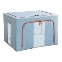 Cutie de Depozitare Pliabila, Flippy, 66 L, din Bumbac si In, 50x40x33 cm, 2 Ferestre, Frontala si Laterala, 2 Usi de Acces cu Fermoar Bidirectional, Cadru Metalic, Suport Baza Stabil din Plastic, Bleu