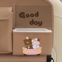 Geanta Multifunctionala de Depozitare, Flippy, pentru Bancheta din Spate a Masinii, Animat, Model Ursuleti, Scris Good Day, Suport Servetele si Telefon, 25x31 cm, Maro