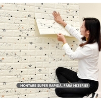 Set 10 Stickere de Perete, Flippy, Autoadezive, 70 x 77 cm, Suprafata Acoperita 5.3 mp, din PVC, Model Stelute Albastre, Alb