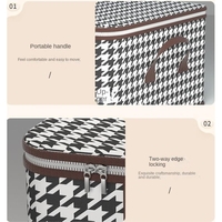 Cutie de Depozitare Pliabila, Flippy, 55x35x25 cm, 50 L, Fereastra Frontala, cu Fermoar Bidirectional, Suport Baza Stabil, Imprimeu in Carouri, Alb/Negru