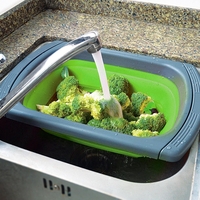 Cos de Scurgere Retractabil pentru Chiuveta, Flippy, cu Filtru, pentru Fructe si Legume, de Uz Casnic, 39x12 cm, Design Extensibil pana la 61 cm, cu Manere de Prindere, Verde
