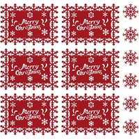 Set 12 Servete pentru Masa si Suporturi de Pahare/Tacamuri, Flippy, Scris Merry Christmas, 6 Servete 25x35 cm, 6 Suporturi de 10x10 cm, Rosu