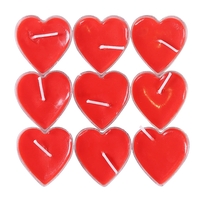 Set 9 Lumanari in Forma de Inima, Flippy, pentru Ziua Indragostitilor, Aroma de Capsuni, Ardere 3.5 h, din Parafina, 4 x 2 cm, Rosu