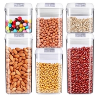 Set 6 Recipiente din Plastic, Flippy, pentru Alimente/Obiecte, Inchidere Ermetica, 2 x 0.5l, 2 x 0.8l, 2 x 1.2l, Capac Alb, Transparent