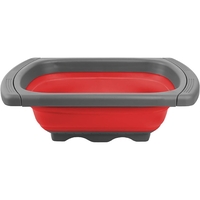 Cos de Scurgere Retractabil pentru Chiuveta, Flippy, cu Filtru, pentru Fructe si Legume, de Uz Casnic, 39x12 cm, Design Extensibil pana la 61 cm, cu Manere de Prindere, Rosu
