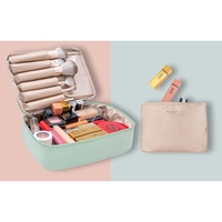 Geanta de Calatorie, Flippy, pentru Cosmetice si Articole de Toaleta, Material Impermeabil, 2 in 1, Portfard Interior Detasabil, 23 x 16 x 8 cm, Verde