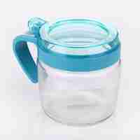 Recipient Condimente, Flippy, din Stilca, 180 ml, cu Maner si Lingurita, 8 x 9 cm, Capac Transparent, Albastru