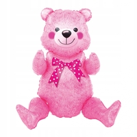 Balon din Folie Metalizata, Flippy, Figurina Animalute, Model Ursulet Asezat, Tematica Aniversare, 44x82.5 cm, Ambalaj Individual, Pai Inclus, Umflare cu Aer sau Heliu, Roz
