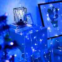 Instalatie Craciun, Tip Perdea, IP44, 14 m x 1 m, 840 LED-uri, Albastru, cu flash, Transformator cu telecomanda, Interconectabila, Prelungitor 3 m inclus, Fir transparent, Interior/ Exterior, Flippy