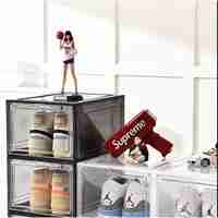 Organizator de Pantofi, Flippy, din PP+ABS, Usa Frontala Magnetica, Rezistenta la Praf, Anti-Oxidare, Utilizare Multipla, 36 x 28 x 21 cm, Gri Transparent