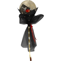Buchet Decorativ, Flippy, Trandafir in Balon cu Lumini Led, Diametru 35 cm, 2 x Baterii AA (neincluse), Rosu/Negru