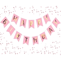 Banner Happy Birthday 100x200 cm, Flippy, Dimensiune Stegulet 11.5x16.5 cm, Rola de Ata Inclusa, Roz