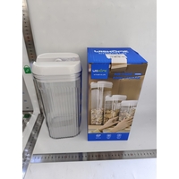 Cutie de Depozitare Alimente, Flippy, Cutie de Tip Container, 2.5L, 12.5x12.5x26 cm, Recipiente pentru Cereale in Bucatarie, Transparente cu Capac Alb
