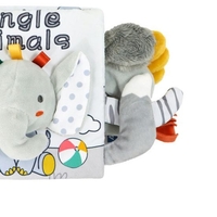 Carte Senzoriala, Flippy, pentru Bebelusi, 15x16x6 cm, cu Animalute, 3D, Cu Sunete si Fosnete, 0-3 Ani, Model Elefantel, Gri