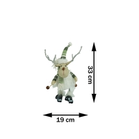 Ornament de Craciun ren pe schiuri, Flippy, alb/verde, textil, 33 cm