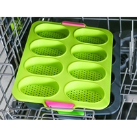 Forme de Silicon pentru Copt, Flippy, 8 Forme Ovale, pentru Paine si Prajituri, 34.5 x 23.8 x 2.5 cm, Verde/Roz