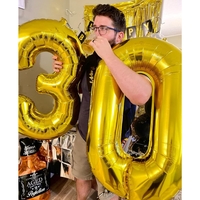 Balon din Folie Metalizata Flippy, Figurina Cifra, Tema Aniversare 80 cm, Ambalaj Individual, Pai inclus, Umflare cu Aer sau Heliu, Auriu, Cifra 3