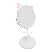 Oglina Cosmetica cu Picior, Flippy, HD, Rotire 360 Grade, 15 cm Diametru, Suport Bijuterii Baza Rotunda + 2 Brate, Model cu Urechi, 31 x 14.5 x 15 cm, din Plastic, Alb