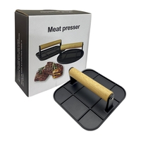 Presa Manuala pentru Carne, Flippy, din Aliaj de Aluminiu, Maner din Lemn, Presa pentru Burgeri, Usor de Curatat si Folosit, Patrata, 16x16x6 cm, Neagra