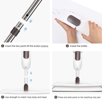 Mop plat, Flippy, cu pulverizator, pentru uz casnic, plastic, rezerva de mop din microfibra, 125x40 cm, Alb/Mov