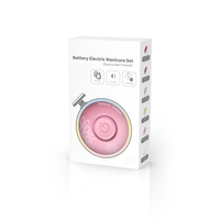 Set Pila Electrica cu Baterie, Flippy, pentru Copii si Bebelusi, din ABS, 6 Accesorii, Model cu Flori, 6.5 x 1.8 cm, Roz
