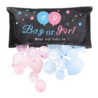 Set Gender Reveal, Flippy, Balloon Drop Bag, din Plastic si Latex, 24 Baloane Roz si Albastru 13 cm, Sac pentru Baloane 60 x 120 cm, Multicolor
