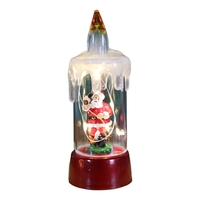 Decoratiune de Craciun tip Lumanare, Flippy, Lumanare de Cristal fara Fulgi de Zapada, Model Mos Craciun, Iluminare LED, 13 x 5 x 5 cm, Baza Rosie, Transparent