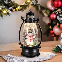 Decoratiune Luminoasa, Flippy, Felinar de Craciun, cu Lumina LED, Ornament Model Lampa cu Ulei Om de Zapada, cu Maner, 14x7x6 cm, Negru
