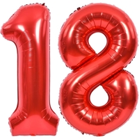 Balon din Folie Metalizata Flippy, Figurina Cifra, Tema Aniversare 40 cm, Ambalaj Individual, Pai inclus, Umflare cu Aer sau Heliu, Rosu, Cifra 1