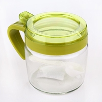 Recipient Condimente, Flippy, din Stilca, 180 ml, cu Maner si Lingurita, 8 x 9 cm, Capac Transparent, Verde