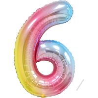 Balon din Folie Metalizata Gradient Flippy, Figurina Cifra, Tema Aniversare 100 cm, Ambalaj Individual, Pai inclus, Umflare cu Aer sau Heliu, Multicolor, Cifra 6