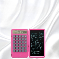 Calculator de Mana Reincarcabil cu Tabla de Scris, Flippy, Calculator Portabil, Ecran LCD, Afisaj cu 12 Cifre, Ecran de 15 cm, Culoare Roz
