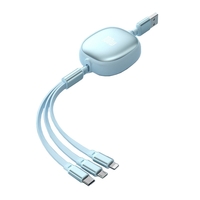 Cablu Retractabil Universal pentru Telefon, Flippy, Universal 3in1 pentru Orice Tip de Telefon, Micro-USB, Lightning, TYPE-C, 1.2M, Albastru deschis