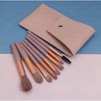 Mini Set Portabil 8 Pensule pentru Machiaj Flippy, Super Soft, Makeup Profesional/Incepatori, Maner Ergonomic, Gentuta Depozitare Inclusa, Maro