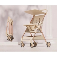 Carut Pliabil, Flippy, Usor, Compatibil cu Avionul, de Plimbat/Dormit, Parasolar, Cutie Depozitare, Tabla de Masa, 93 x 70 x 40 cm, Bej